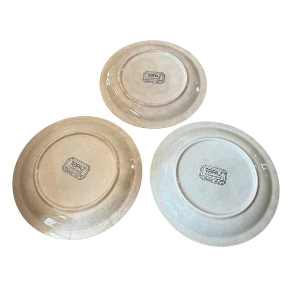 Vintage Hand Painted Stoneware Dinner Plate (3) Floral Design Retro Kitchenware - Picture 5 of 8